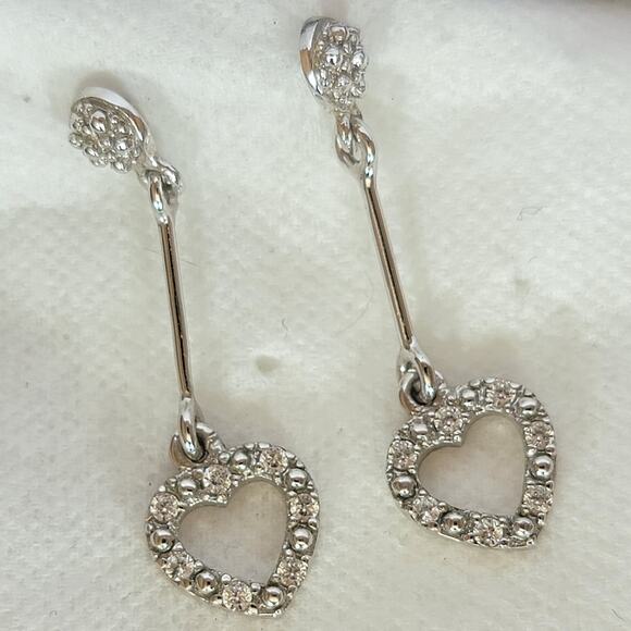 Sterling Silver Heart Earrings 2 Inch CZ Dangle Long Drop Jewelry - Picture 3 of 9